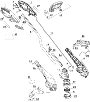 Default Diagram and Parts List for GL800-AR Type 1 Black and Decker Trimmer
